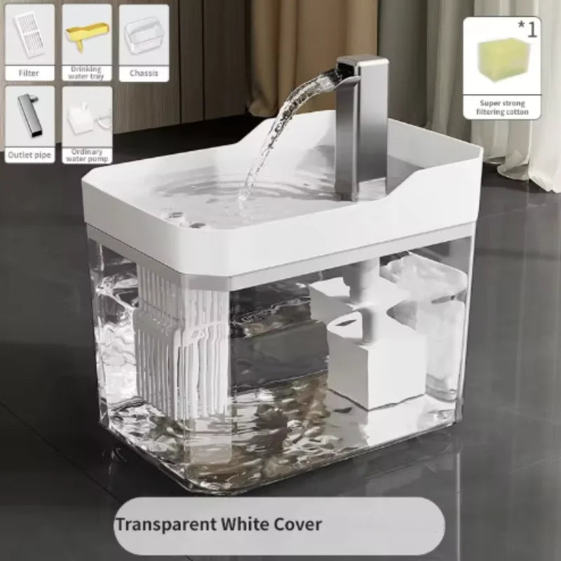 Fontaine à eau filtrante pour chat, silencieuse et automatique, conçue pour encourager une hydratation régulière au quotidien.
