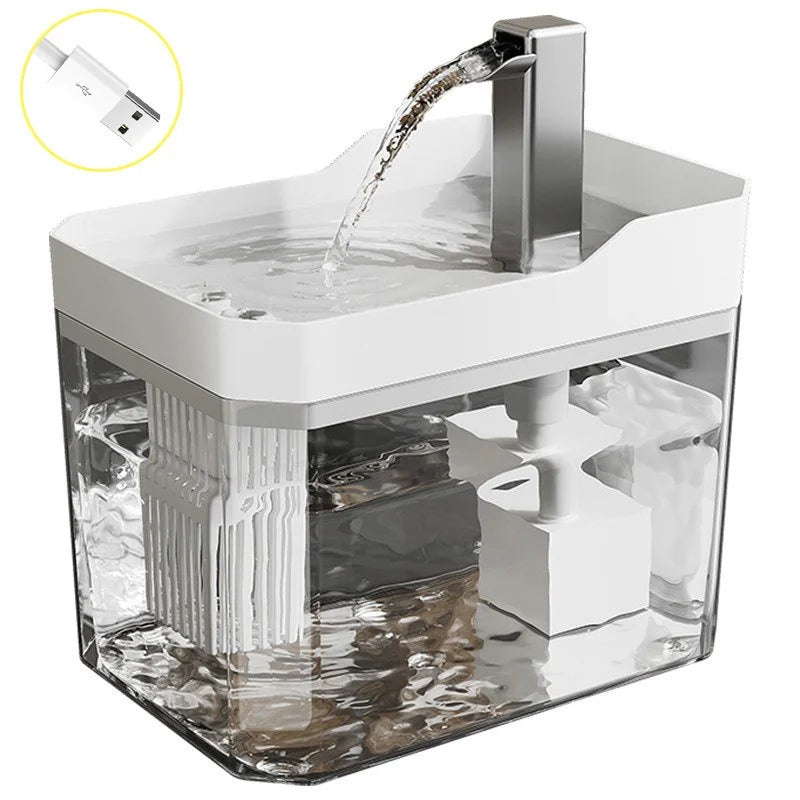 Fontaine à eau filtrante pour chat, silencieuse et automatique, conçue pour encourager une hydratation régulière au quotidien.