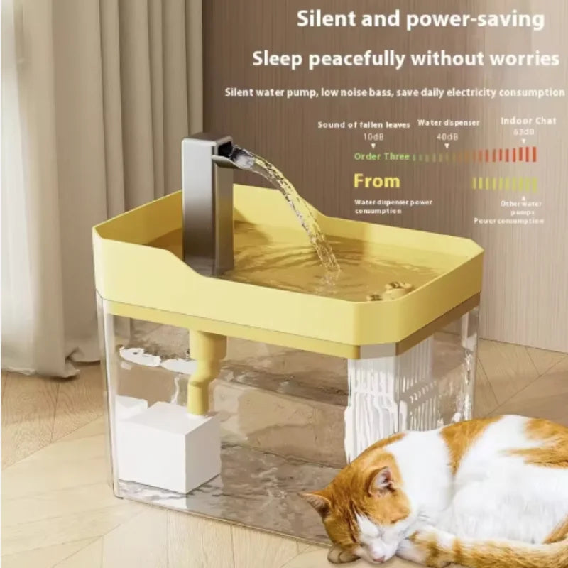 Fontaine à eau filtrante pour chat, silencieuse et automatique, conçue pour encourager une hydratation régulière au quotidien.